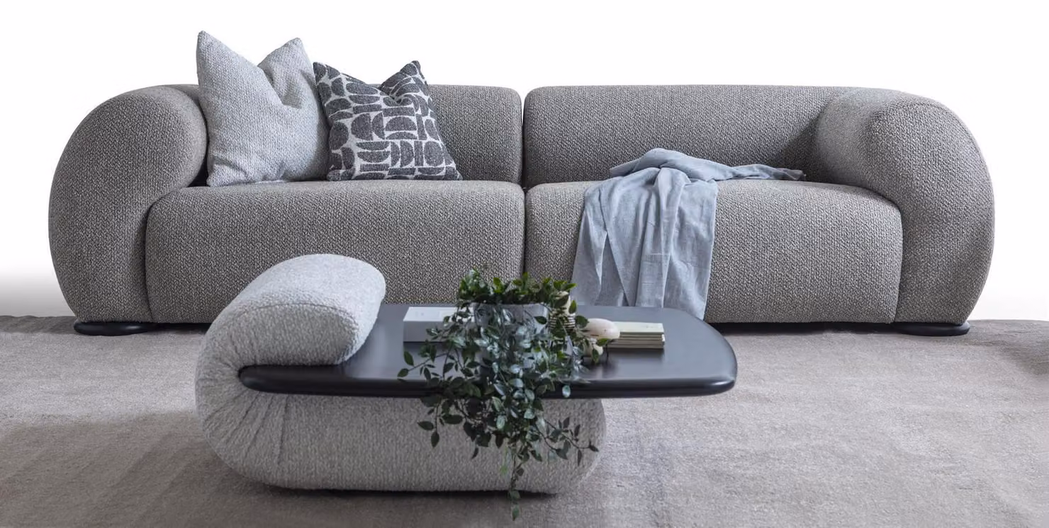Moderne Graue Wohnzimmer Garnitur Polstersofa Holz Couchtisch