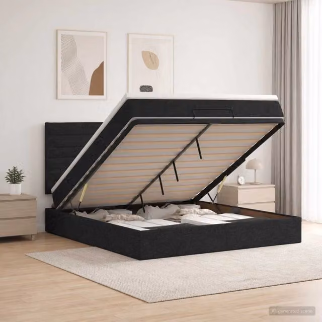 Letto ottomano moderno vidaXL con materasso e base a sollevamento, colore nero, L/P/H: 140 x 200 x 88 cm