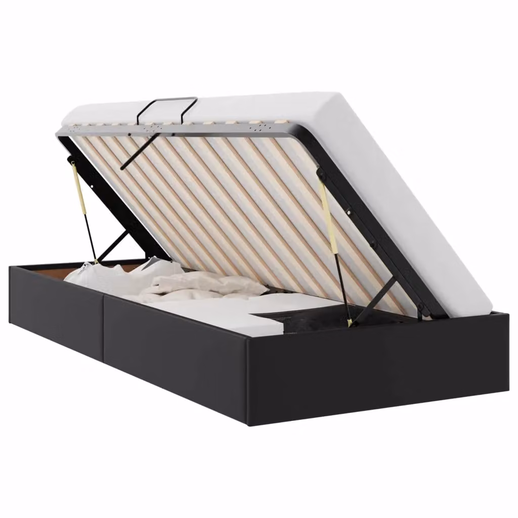 Letto ottomano moderno vidaXL in pelle sintetica nera con contenitore a sollevamento L/P/H: 204 x 100 x 140 cm – 2