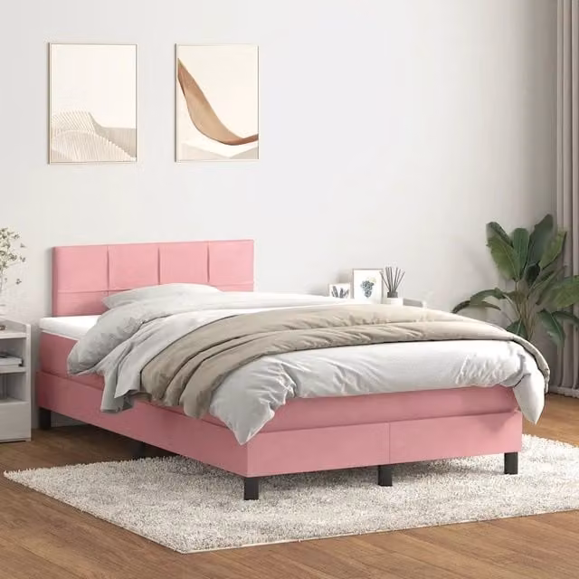 Letto con Giroletto a Molle e Materasso Ibrido vidaXL in Velluto Rosa e Bianco L/P/H: 120 x 223 x 88 cm – 1
