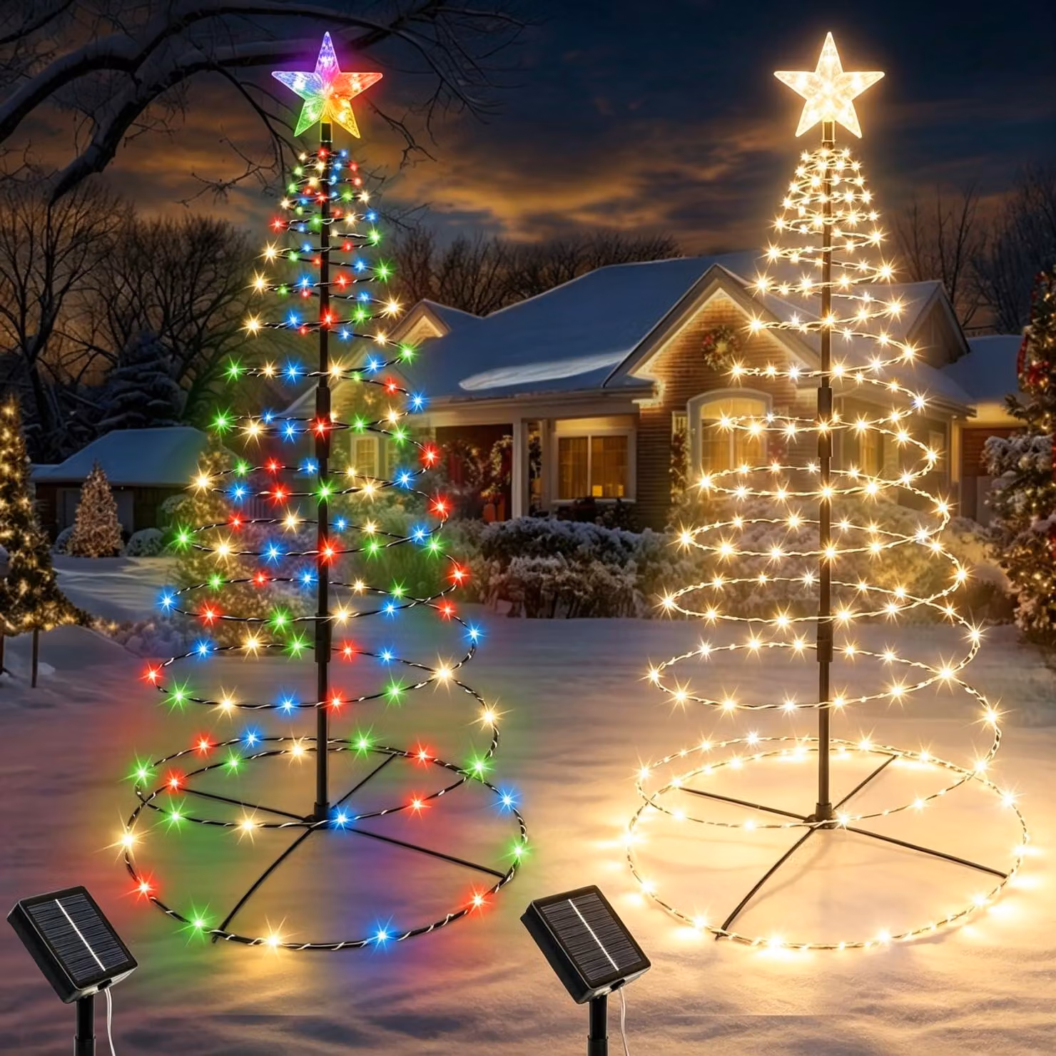 Set da 2 alberi a spirale natalizi solari, con 270 LED, impermeabili