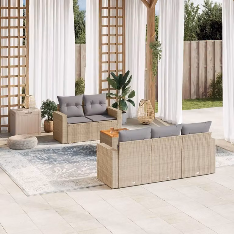 Maison Exclusive - Set Divano da Giardino 6 pz con Cuscini Beige in Polyrattan