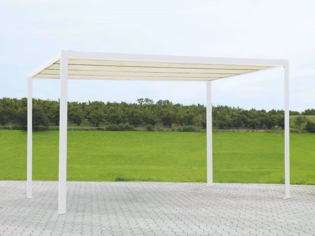 Gazebo pergola Milwaukee Vacchetti in alluminio bianco con telo elettrico L: 300 cm, P: 300 cm, H: 230 cm