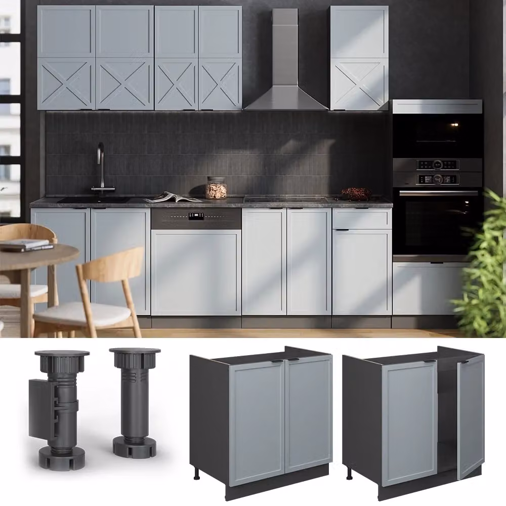 Mobile lavello cucina Fame-Line Vicco Blu-grigio chiaro e Antracite con ante a battente, L: 80 cm – 2