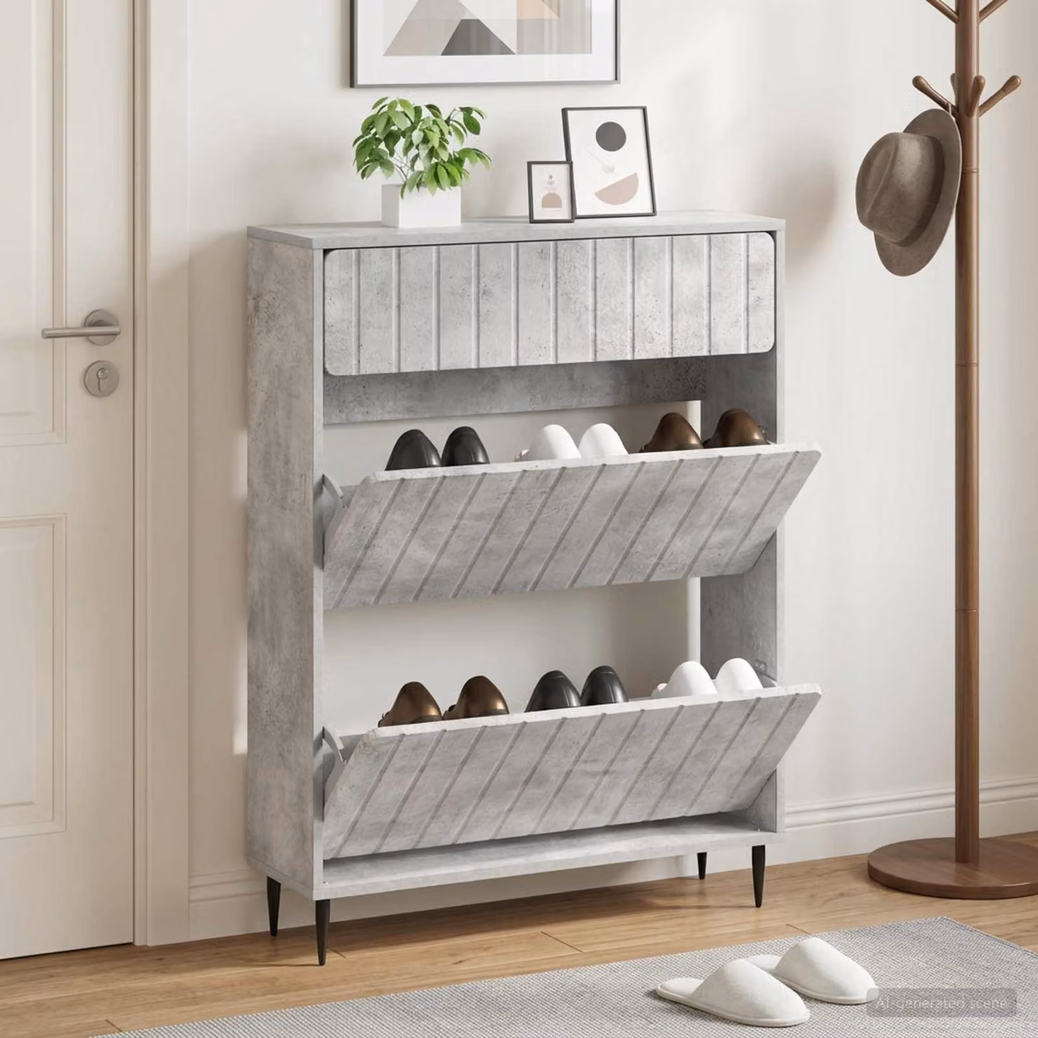 Mobile porta scarpe vidaXL ZWOLLE grigio moderno in legno ingegnerizzato L: 78 cm, P: 24 cm, H: 103 cm