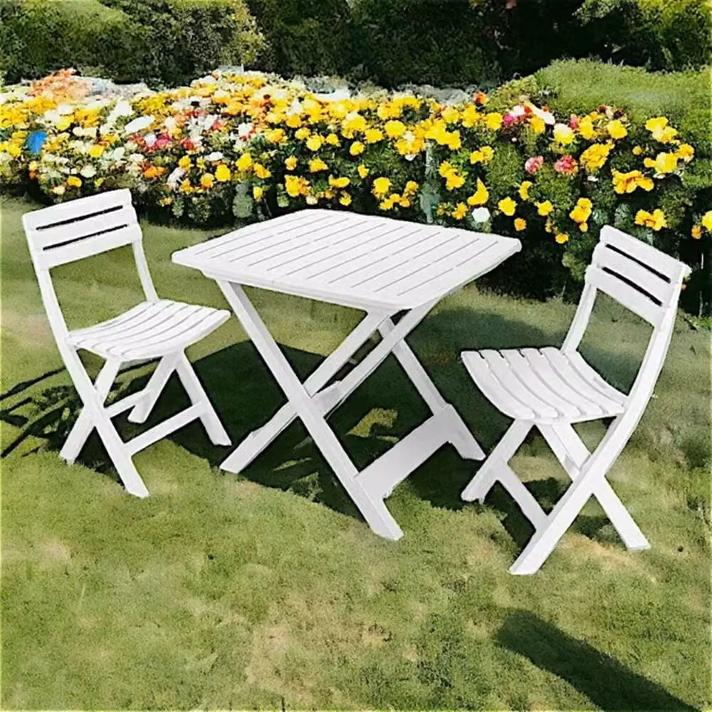 Set Salotto Trade Shop Traesio con Tavolo Pieghevole e 2 Sedie per Giardino e Camping, Bianco – 2