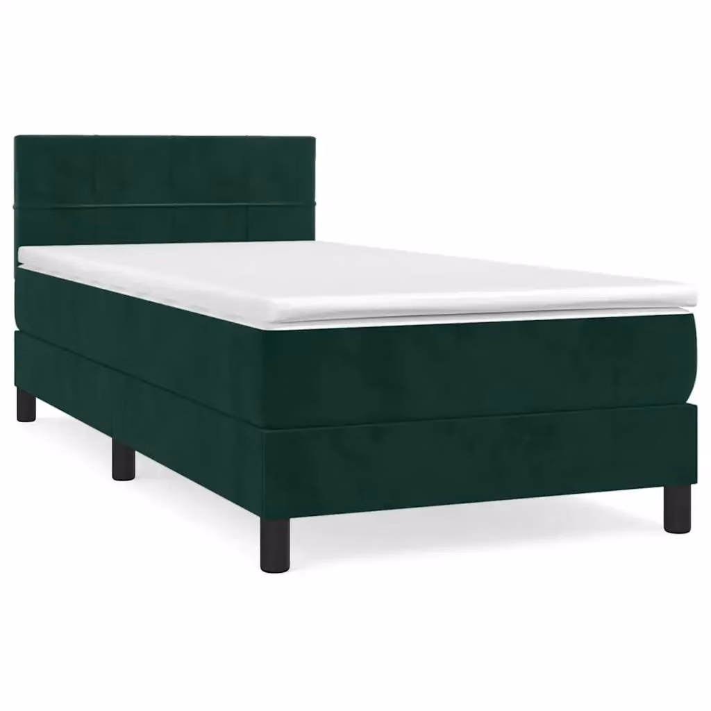 Letto Ibrido con Giroletto a Molle e Materasso vidaXL in Velluto Verde Scuro e Bianco, L/P/H: 90 x 190 x 78 cm – 2
