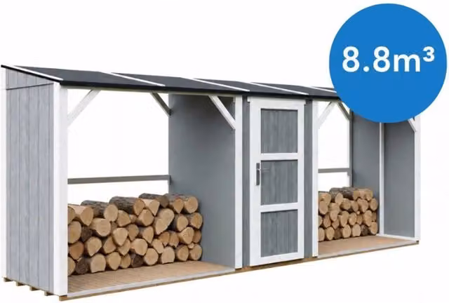 TIMBELA M986-CAVERN STEEL Legnaia Doppia con Ripostiglio 6,49 m²