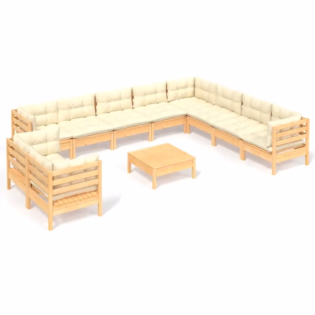 Set di Divani da Giardino vidaXL in Legno di Pino con Cuscini Beige 11 Pezzi – 2