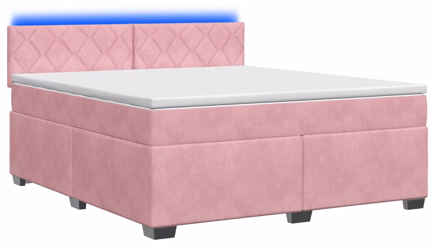 Letto con boxspring, materasso e luci LED rosa, dimensioni 140 x 200 cm, rivestito in velluto