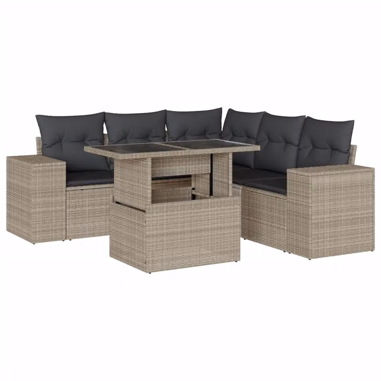 Set Divano da Giardino 6pz con Cuscini Grigio Chiaro Polyrattan