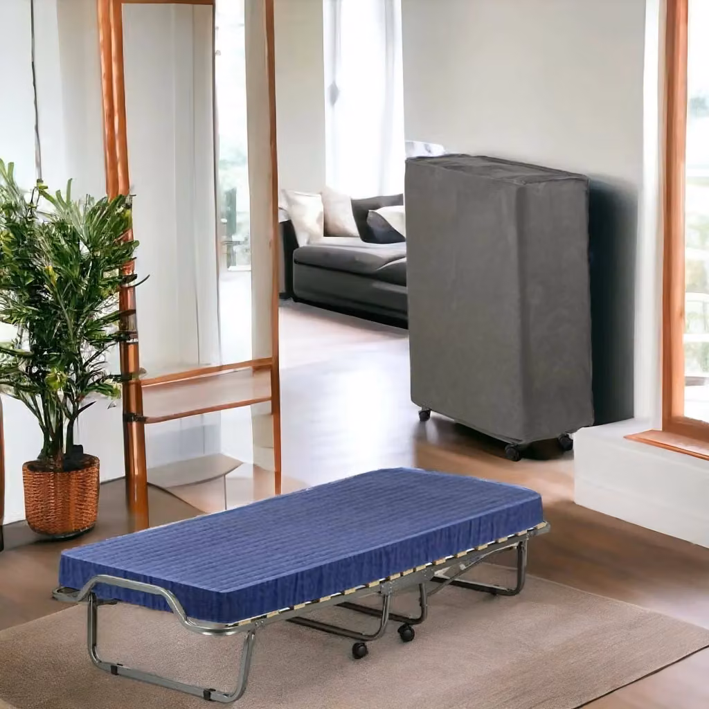Letto pieghevole Ascea con rete a 15 doghe in legno e materasso in memory foam incluso, L: 80 cm, P: 200 cm, H: 40 cm – 2