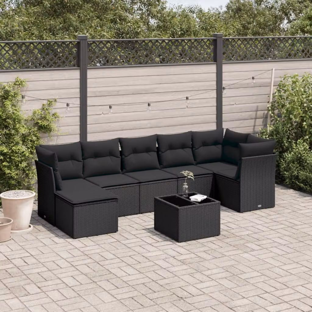 Maison Exclusive - Set da giardino 8 pezzi con cuscini in polyrattan nero
