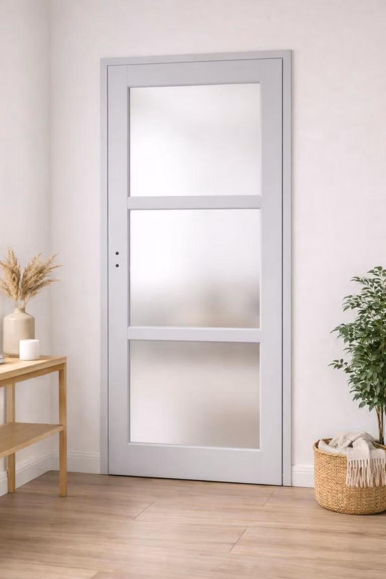 Bloc Porta Greyria Grigio Chiaro Vetrata H204 x L73 cm Lato Tavola P. destra GD MENUISERIES