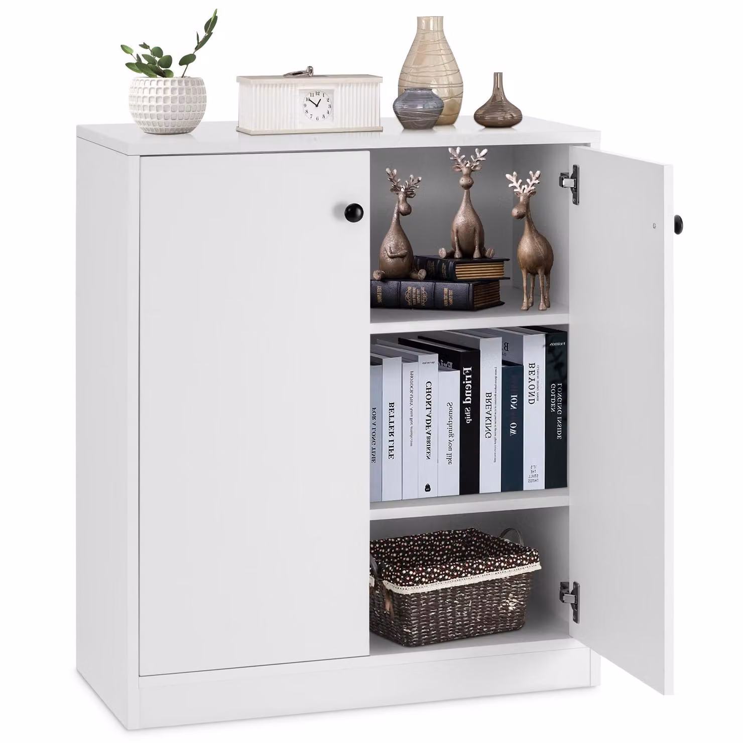 Credenza COSTWAY, mobile da terra con protezione antiribaltamento e ripiani, mobile da corridoio, mobile buffet per soggiorno, camera da letto, 72x34x85,5 cm, bianco