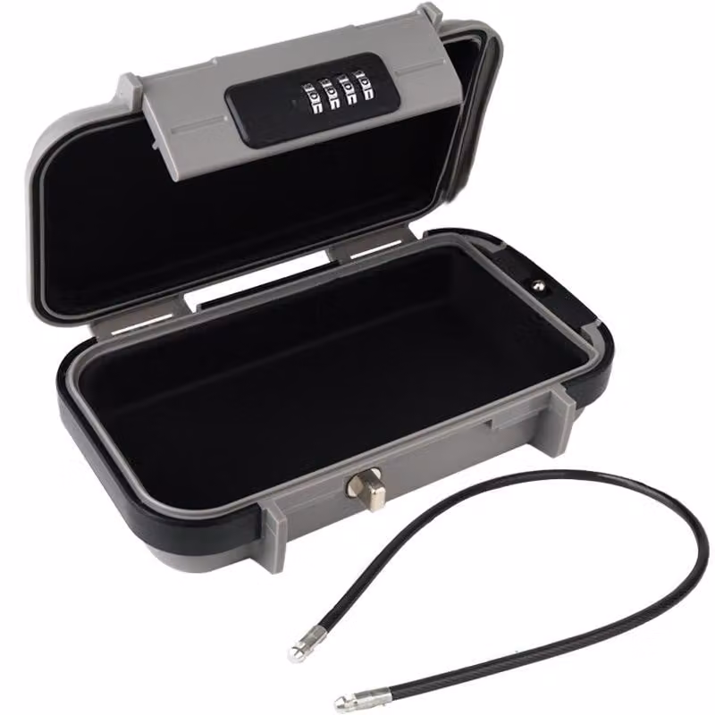 Cassaforte da viaggio con cavo – 23,5x14,1x6 cm – Cassaforte portatile con serratura a combinazione – Contenitore impermeabile per oggetti di valore – ideale per la spiaggia, il campeggio, i viaggi e lo sport – Grigia