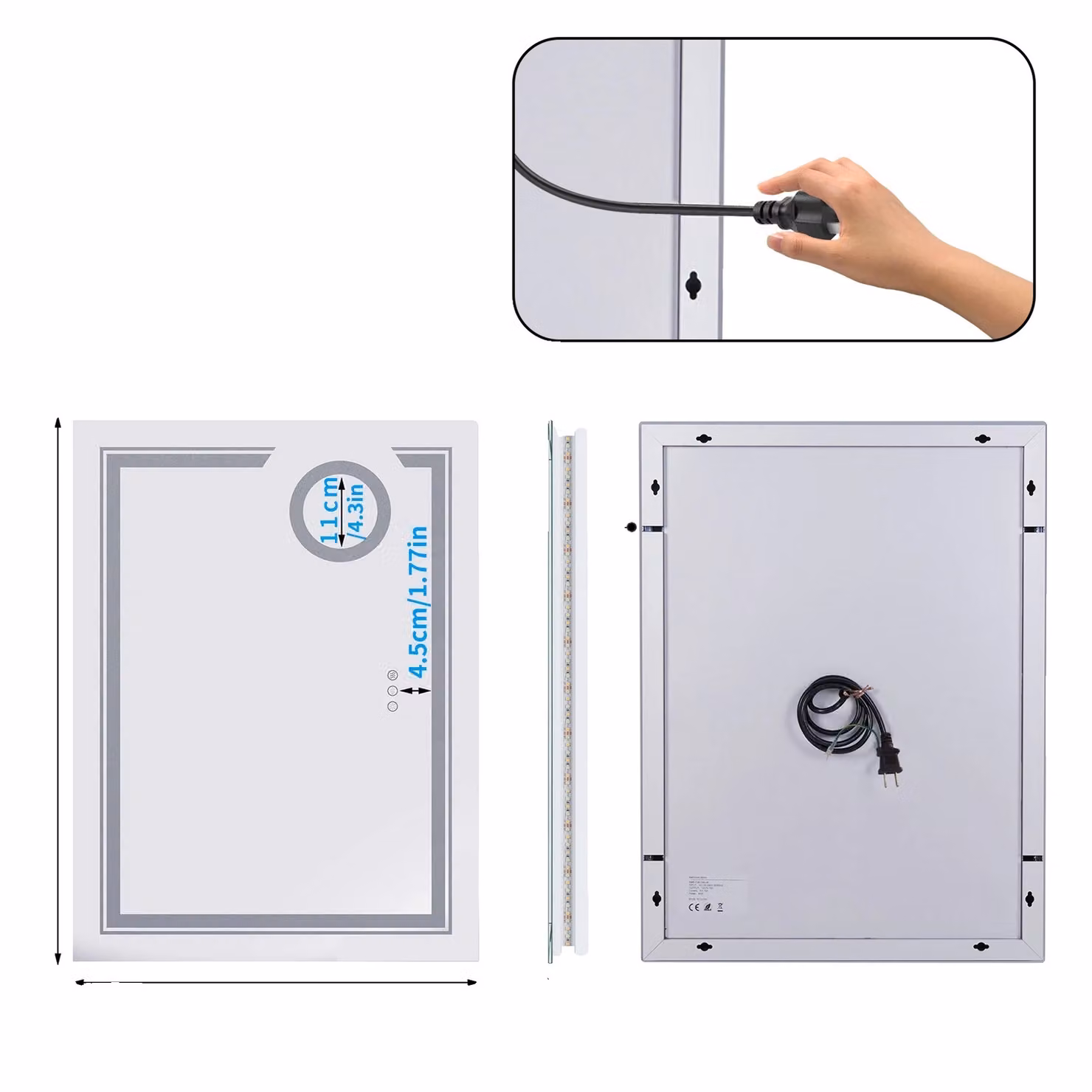 Specchio da bagno illuminato, con ingrandimento 3x, funzione antiappannamento, controllo tramite sensore touch, dimensioni 23,6 x 31,5 pollici