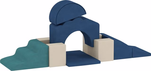 AIYAPLAY Set di 7 Costruzioni Morbide per Bambini da 0.5-3 Anni in Schiuma e Velluto con Base Antiscivolo, Blu