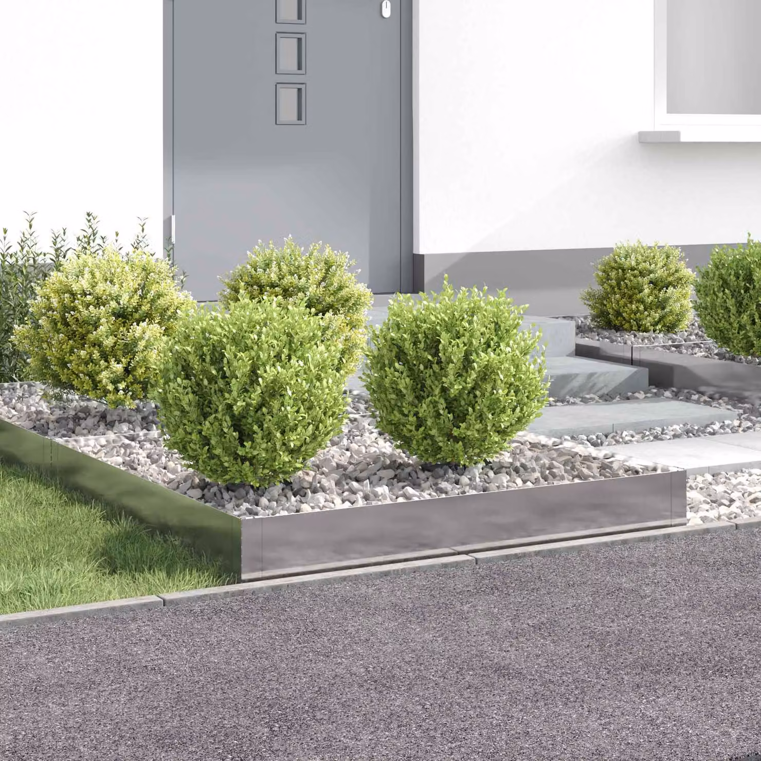 Set di 4 bordure per prato vidaXL in acciaio color argento, L/P/H: 100 x 100 x 20 cm