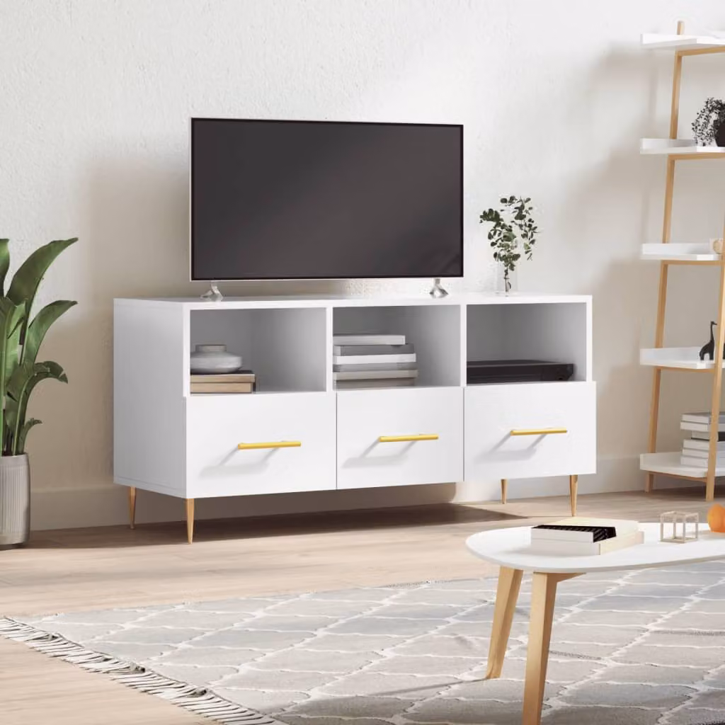 Mobile Porta TV vidaXL Bianco Lucido in Legno e Metallo L/P/H: 102 x 36 x 50 cm