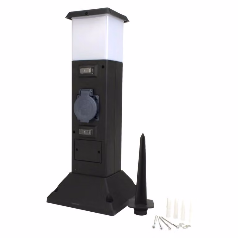 Presa da giardino in plastica a 2 pieghe IP44 con luce H 410 mm