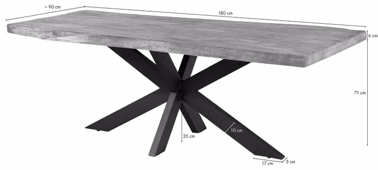 MASSIVMOEBEL24 | FREEFORM 5 Tavolo da pranzo in legno di mango - verniciato beige / gambe incrociate argento 180x90