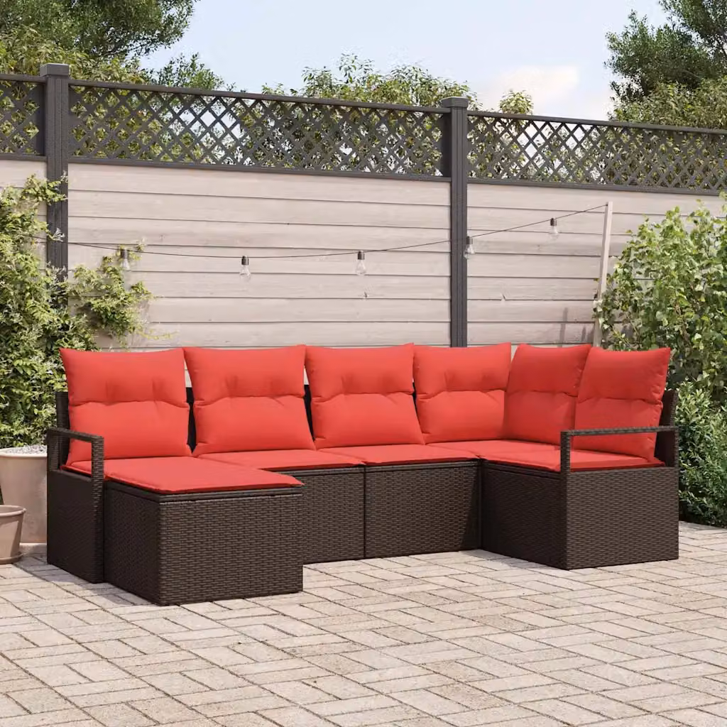 Set di divani da giardino vidaXL a forma di L composto da 6 pezzi in rattan marrone con cuscini inclusi