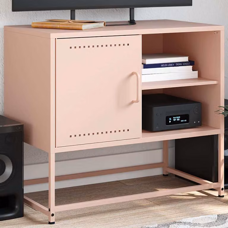 Mobile TV vidaXL in metallo e MDF rosa L: 68 cm, P: 39 cm, H: 60,5 cm