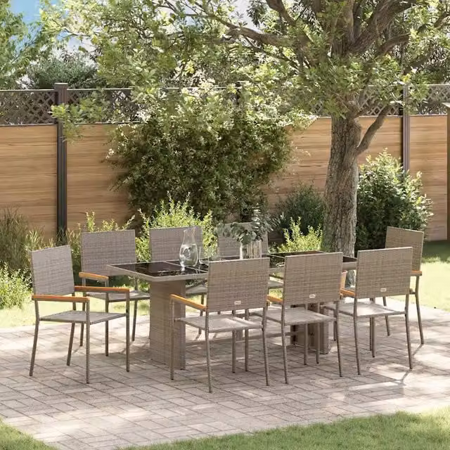 Set da Pranzo per Giardino 9 pz Grigio polyrattan 3365428