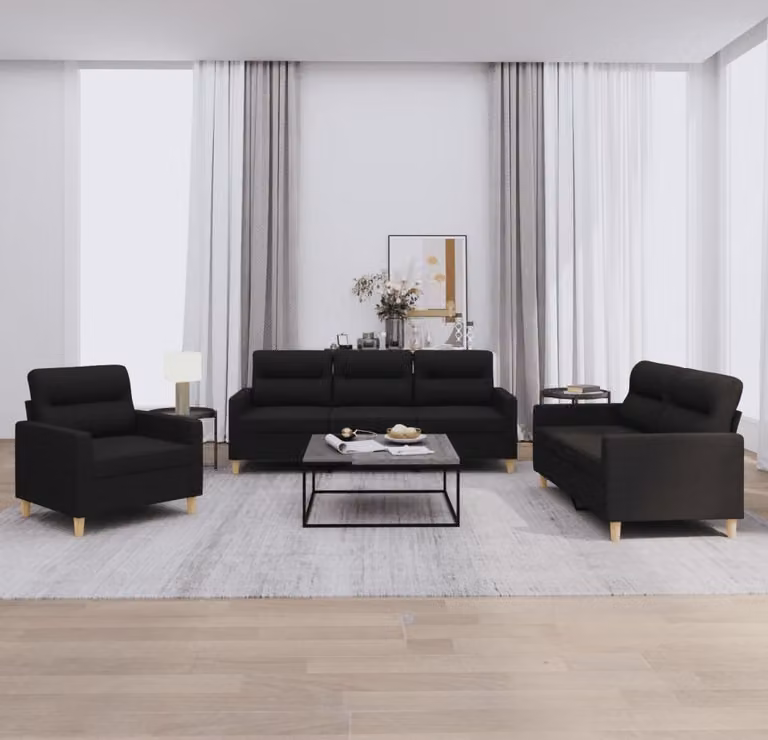 Maison Exclusive - Set divano a 3 pezzi con cuscini in tessuto nero