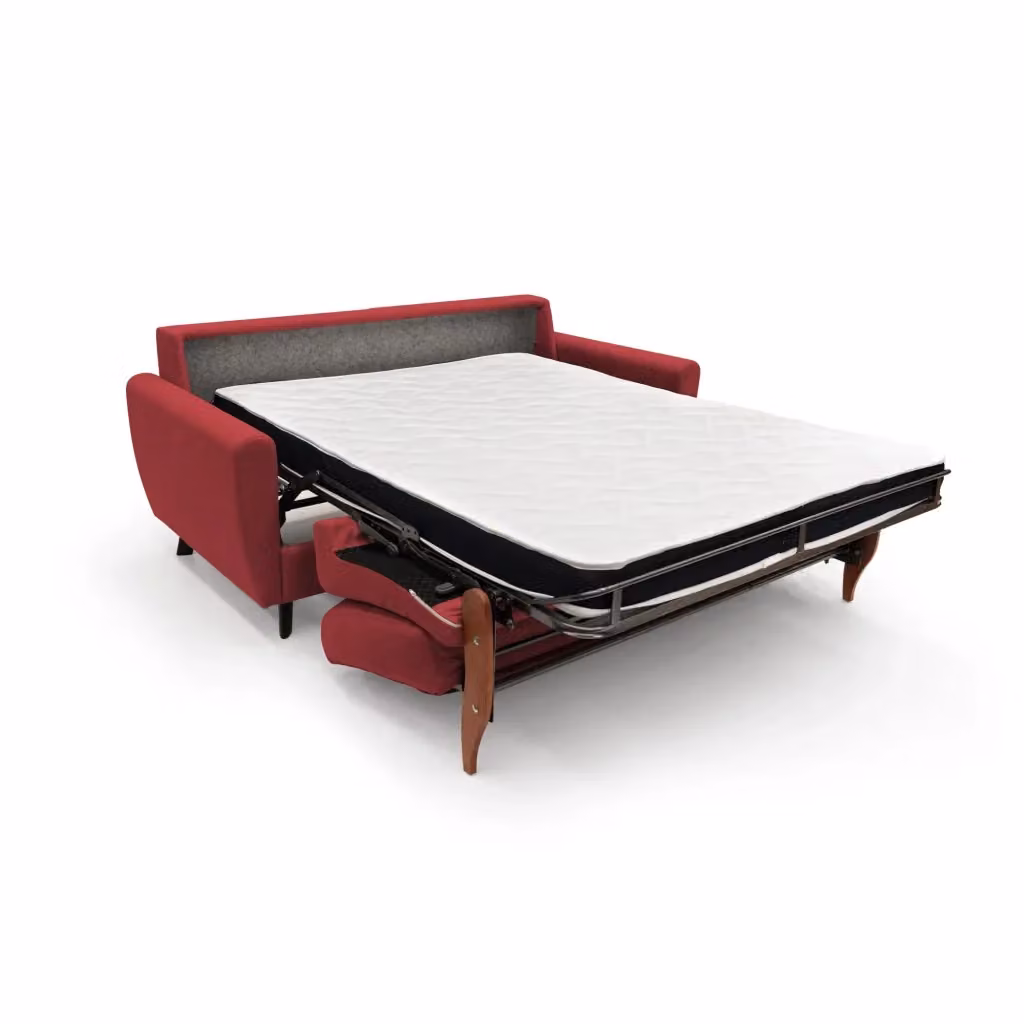 Divano letto matrimoniale Callisto Divani.Store in tessuto rosso con copriletti rimovibili e struttura in legno in stile scandinavo, Larghezza: 188 cm – 2