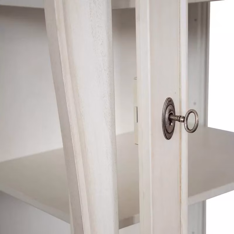 Vetrina sagomata con una porta in legno e vetro stile shabby chic bianco anticato Mobili 2G L: 71 cm, P: 48 cm, H: 204 cm – 3
