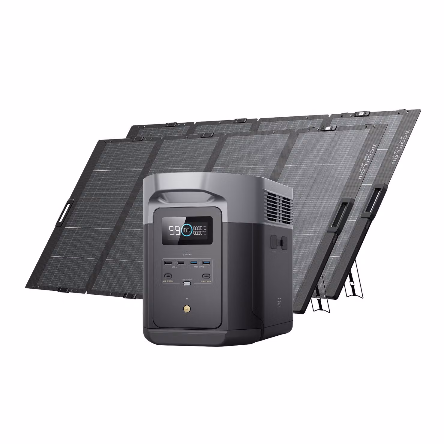 ECOFLOW Generatore solare DELTA 2 Max, 2048Wh Batteria LFP centrale elettrica portatile e pannello solare 400Wx2,Max 3100W uscita CA