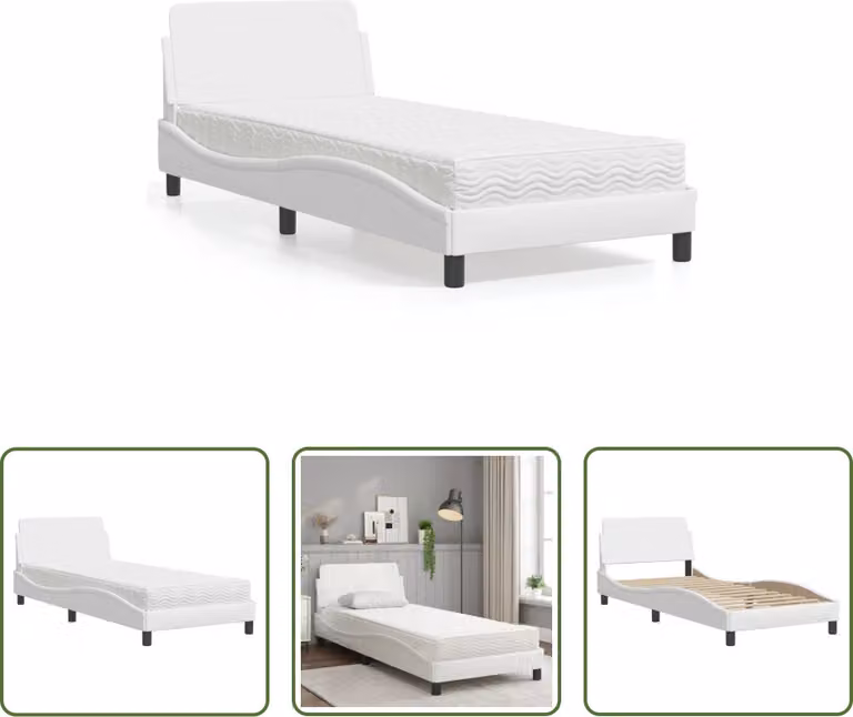 The Living Store Letto con materasso bianco 80x200 cm in ecopelle