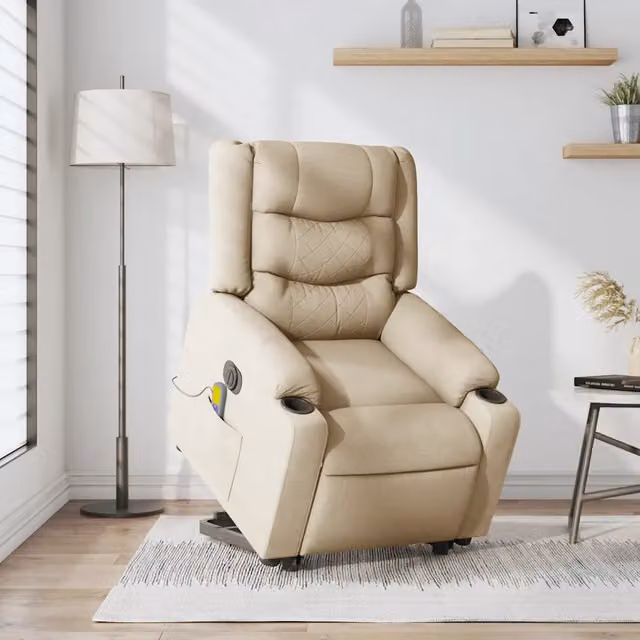 Poltrona Alzapersona Elettrica con Massaggio vidaXL in Tessuto Beige per Senior