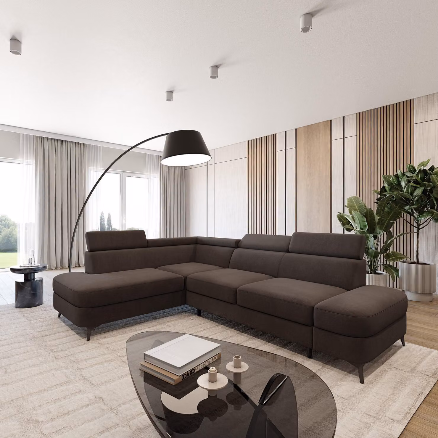 Divano ad angolo Masseno AVISE MV L-S con funzione letto a L, divano con contenitore, divano da salotto, divano, divano letto, set divani - Marrone, MATT VELVET 29