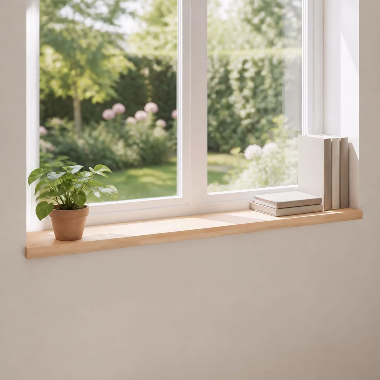 Set di 2 soglie per finestre vidaXL in legno naturale, colore beige/marrone, L 110 x P 30 x H 2 cm