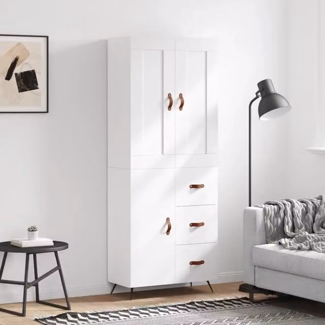 Credenza-Buffet-Armadio da cucina Bianca 69,5x34x180 cm in Legno Multistrato 662084