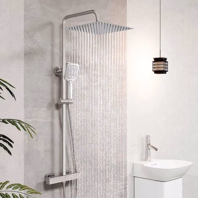 Colonna doccia idromassaggio AICA ITALY in acciaio inox cromato con rubinetto termostatico e soffione a pioggia 30x30 cm