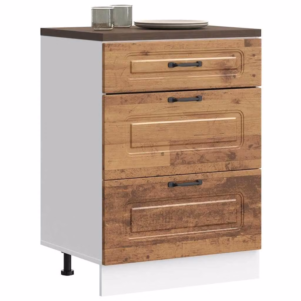 Base da cucina moderna vidaXL Kalmar in legno multistrato marrone con ante a cerniera e cassetti interni L: 60,0 cm, P: 46,0 cm, H: 81,5 cm