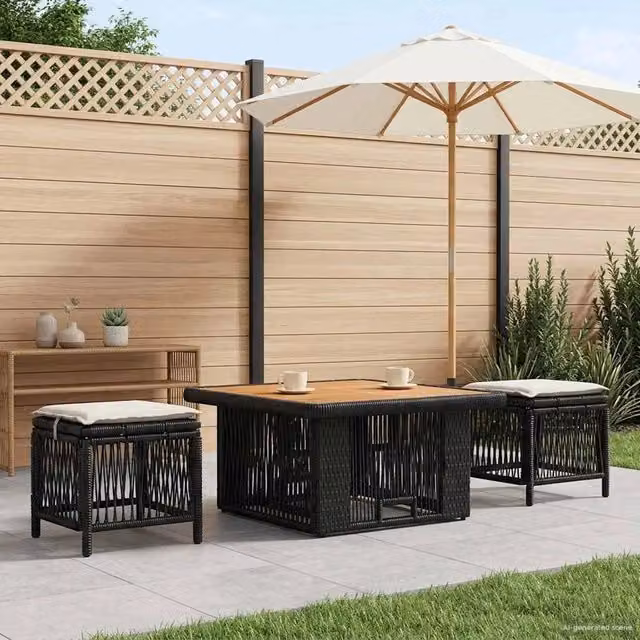 Set da pranzo per giardino e balcone vidaXL in polyrattan e legno color beige