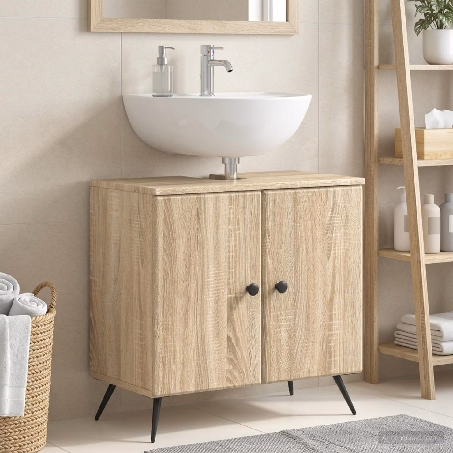 Armadio per lavabo da bagno vidaXL BREDA Rovere Sonoma marrone con ante a battente