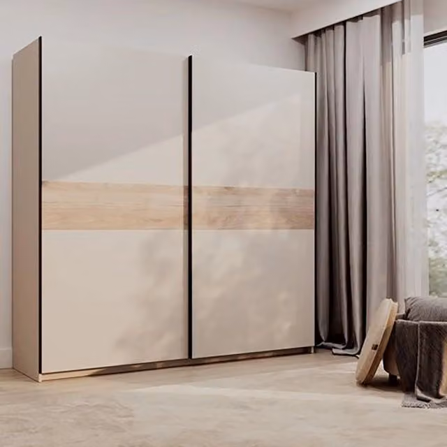 Armadio Camera da Letto Nalika, Guardaroba 2 Ante 2 Ripiani, 200x204h cm Beige Cashmere