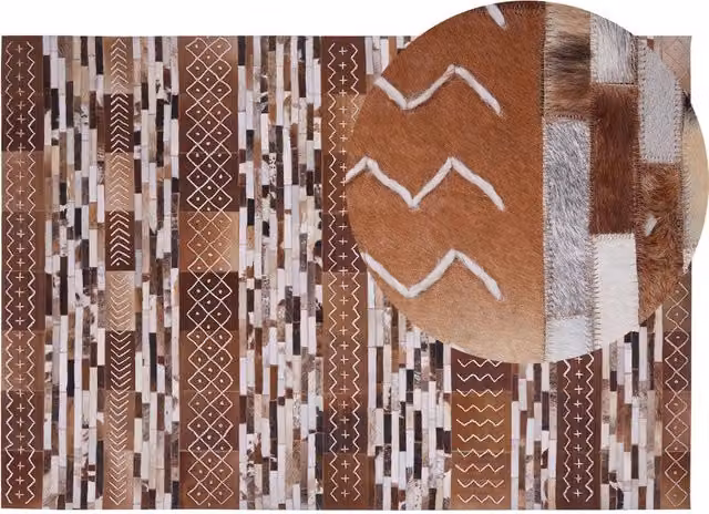 Tappeto in pelle di vacchetta patchwork marrone con motivi scandinavi BELIANI L: 140 cm, P: 200 cm – 1