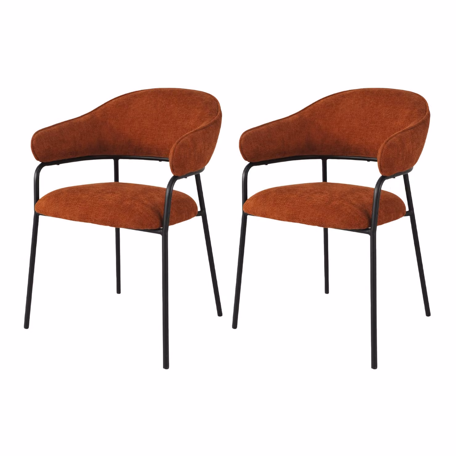Rebecca Mobili sedie Dombeya 82,5x57x56,5 Tessuto poliestere Acciaio Arancione Nero Moderno SET 2 pezzi
