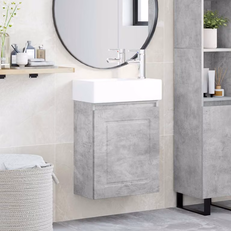 Mobile bagno moderno vidaXL con rubinetto Grigio Cemento, L: 45,5 cm, P: 22,5 cm, H: 84 cm