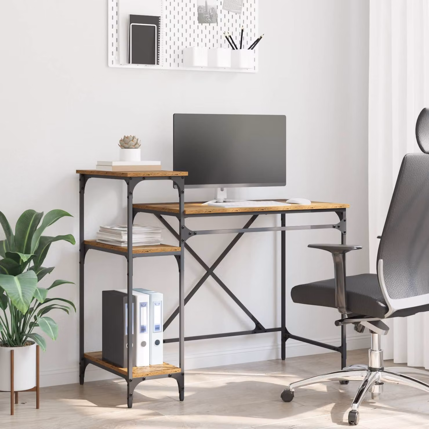 Scrivania da ufficio vidaXL in legno effetto vintage marrone, L 105 x P 50 x H 90 cm