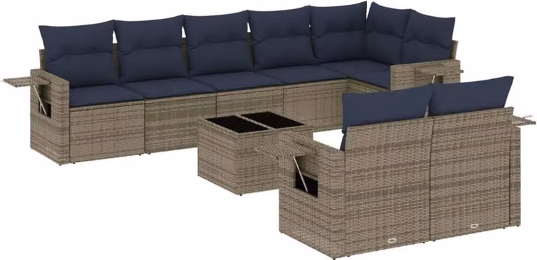 Set Divani da Giardino 9 pz con Cuscini Grigio in Polyrattan