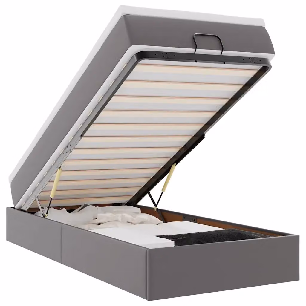 vidaXL Struttura Letto con Contenitore e Materasso in Similpelle Grigio e Bianco L: 200 cm, P: 80 cm, H: 140 cm – 2