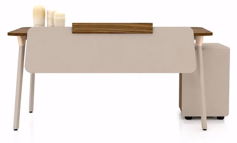 Scrivania da ufficio funzionale con finitura effetto legno e cassettiera